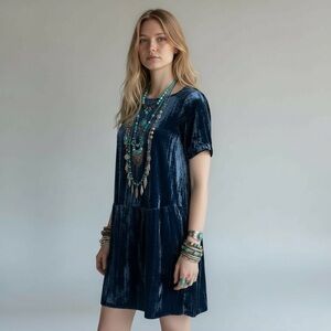 Anthropologie Floreat Crushed Velvet Shift Dress Sz Lg